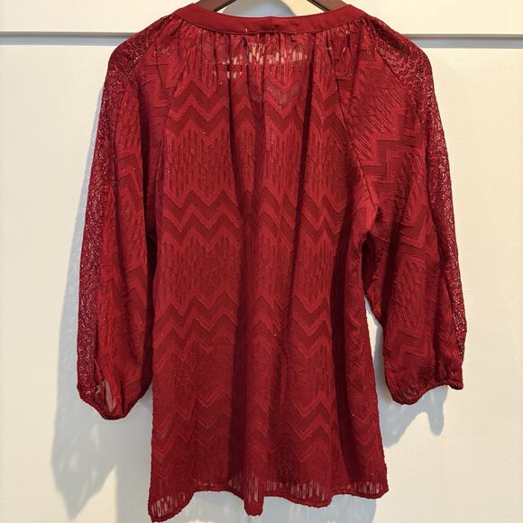 Figueroa & Flower Top Small Red Goth Romantic Dark Romance Boho Metallic Flowy - Picture 7 of 12